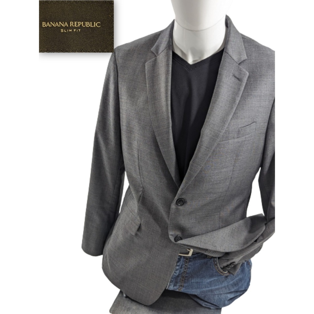 Banana Republic Morzotto 40R Slim Fit 42" Blazer Suit Jacket Wool Charcoal EUC